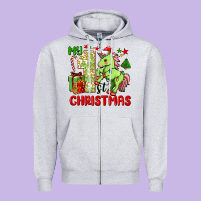 My First Christmas Unicorn Zipper Hoodie Designed By Fadigitalartstudio