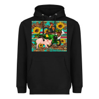 Black western farm tractor pig rooster cow sunflowers Heavyweight Hoodie - Artiststas