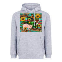 Heather Grey western farm tractor pig rooster cow sunflowers Heavyweight Hoodie - Artiststas