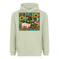 Matcha western farm tractor pig rooster cow sunflowers Heavyweight Hoodie - Artiststas