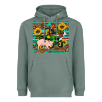 Sage western farm tractor pig rooster cow sunflowers Heavyweight Hoodie - Artiststas