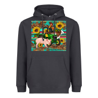 Western Farm Tractor Pig Rooster Cow Sunflowers Heavyweight Hoodie | Teevron