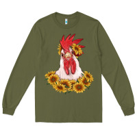Army Green rooster head with sunflowers Long Sleeve Tee - RanaPortraitStore