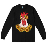 Black rooster head with sunflowers Long Sleeve Tee - RanaPortraitStore