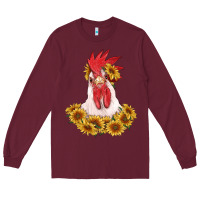 Burgundy rooster head with sunflowers Long Sleeve Tee - RanaPortraitStore