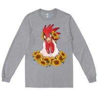 Heather Grey rooster head with sunflowers Long Sleeve Tee - RanaPortraitStore