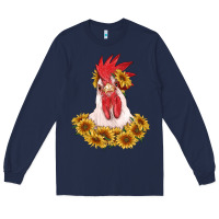 Navy rooster head with sunflowers Long Sleeve Tee - RanaPortraitStore