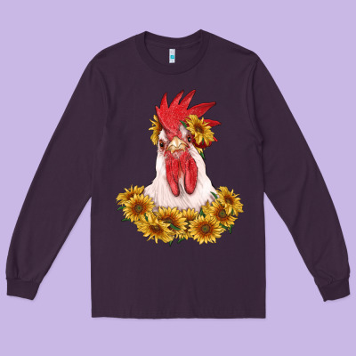 Rooster Head With Sunflowers Long Sleeve Tee Designed By Ranaportraitstore