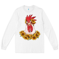 White rooster head with sunflowers Long Sleeve Tee - RanaPortraitStore