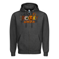 Charcoal Heather spooky season Zipper Hoodie - RacoonDesign