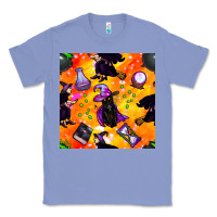 Colony Blue halloween cat and witch seamless pattern Classic Tee - BundleAndBundleShop
