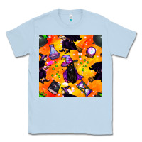 Dusty Blue halloween cat and witch seamless pattern Classic Tee - BundleAndBundleShop