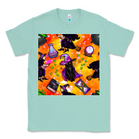 Seafoam halloween cat and witch seamless pattern Classic Tee - BundleAndBundleShop