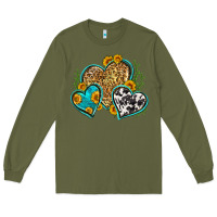 Army Green leopard cowhide hearts Long Sleeve Tee - Zillion Design Studio