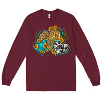 Burgundy leopard cowhide hearts Long Sleeve Tee - Zillion Design Studio