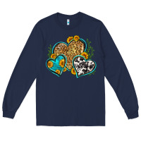 Navy leopard cowhide hearts Long Sleeve Tee - Zillion Design Studio