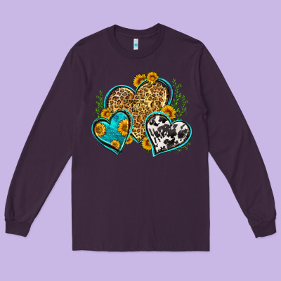 Leopard Cowhide Hearts Long Sleeve Tee Designed By Zillion Design Studio
