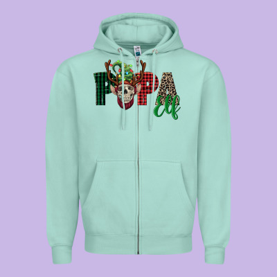 Papa Elf Skull Zipper Hoodie Designed By Fadigitalartstudio