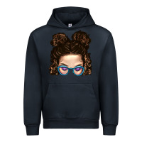 Navy Messy Bun Mom And Glitter Glasses Urban Hoodie - BundleAndBundleShop