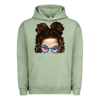 Pigment Oil Green Messy Bun Mom And Glitter Glasses Urban Hoodie - BundleAndBundleShop