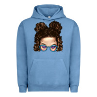 Pigment Pebble Blue Messy Bun Mom And Glitter Glasses Urban Hoodie - BundleAndBundleShop