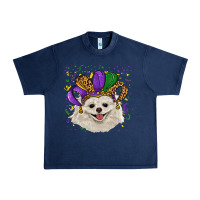Navy Mardi Gras White Pomeranian with Hat Urban Heavy Tee - RanaPortraitStore