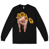 Black pig with sunflowers Long Sleeve Tee - RanaPortraitStore