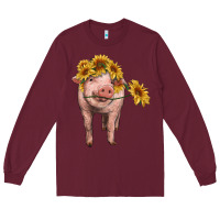 Burgundy pig with sunflowers Long Sleeve Tee - RanaPortraitStore