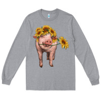 Heather Grey pig with sunflowers Long Sleeve Tee - RanaPortraitStore