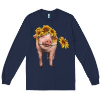 Navy pig with sunflowers Long Sleeve Tee - RanaPortraitStore