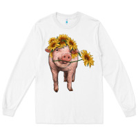 White pig with sunflowers Long Sleeve Tee - RanaPortraitStore