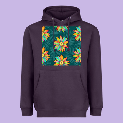 Colorful Tropical Flowers Seamless Pattern Heavyweight Hoodie Designed By Bundleandbundleshop