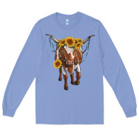 Colony Blue longhorn cow with sunflowers Long Sleeve Tee - RanaPortraitStore