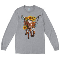 Heather Grey longhorn cow with sunflowers Long Sleeve Tee - RanaPortraitStore