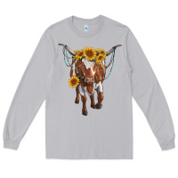 Moon Dust longhorn cow with sunflowers Long Sleeve Tee - RanaPortraitStore