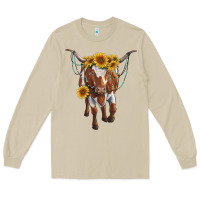 Mushroom longhorn cow with sunflowers Long Sleeve Tee - RanaPortraitStore