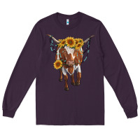 Plum longhorn cow with sunflowers Long Sleeve Tee - RanaPortraitStore