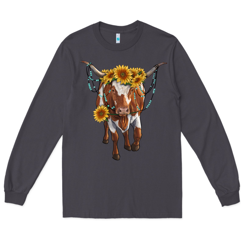 Longhorn Cow With Sunflowers Long Sleeve Tee by RanaPortraitStore | Teevron