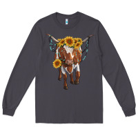 Smoke longhorn cow with sunflowers Long Sleeve Tee - RanaPortraitStore