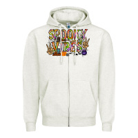 Oatmeal Heather spooky vibes Zipper Hoodie - RacoonDesign