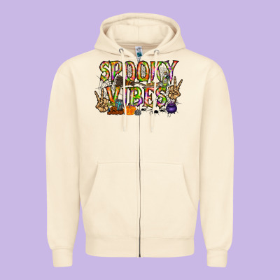 Spooky Vibes Zipper Hoodie Designed By Racoondesign