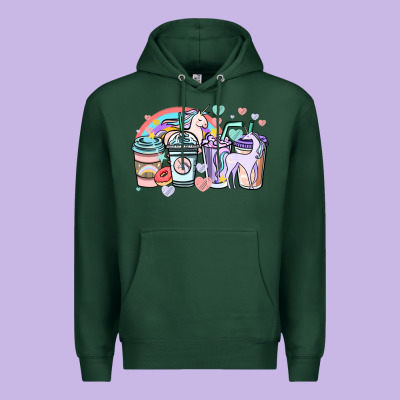 Unicorn Coffee Cups Premium Hoodie Designed By Nancycooperartshop