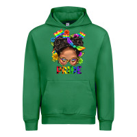 Emerald LGBTQ+ Messy Bun Mom Pride With Flower Urban Hoodie - BundleAndBundleShop