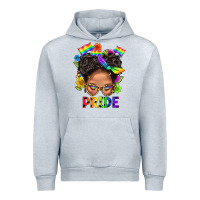 Heather Grey LGBTQ+ Messy Bun Mom Pride With Flower Urban Hoodie - BundleAndBundleShop