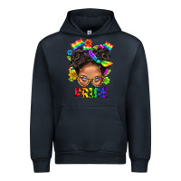 Navy LGBTQ+ Messy Bun Mom Pride With Flower Urban Hoodie - BundleAndBundleShop