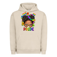 Pigment French Oak LGBTQ+ Messy Bun Mom Pride With Flower Urban Hoodie - BundleAndBundleShop