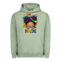 Pigment Oil Green LGBTQ+ Messy Bun Mom Pride With Flower Urban Hoodie - BundleAndBundleShop