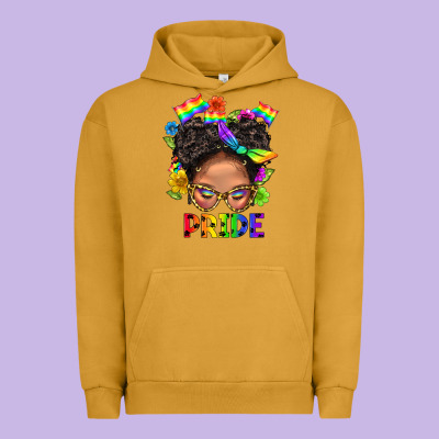 Lgbtq+ Messy Bun Mom Pride With Flower Urban Hoodie Designed By Bundleandbundleshop