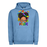 Pigment Pebble Blue LGBTQ+ Messy Bun Mom Pride With Flower Urban Hoodie - BundleAndBundleShop
