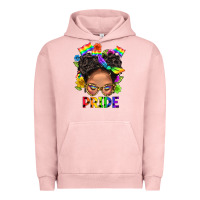 Pigment Salmon LGBTQ+ Messy Bun Mom Pride With Flower Urban Hoodie - BundleAndBundleShop